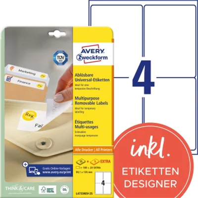 Avery Zweckform Etikett L4733REV-25 99,1x139mm weiß 120 St./Pack.