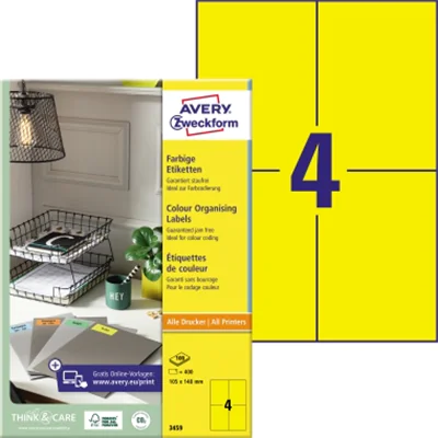Avery Zweckform Universaletikett 3459 105x148mm gelb 400 St./Pack. Avery Zweckform Universaletikett 3459 105x148mm gelb 400 St./Pack.