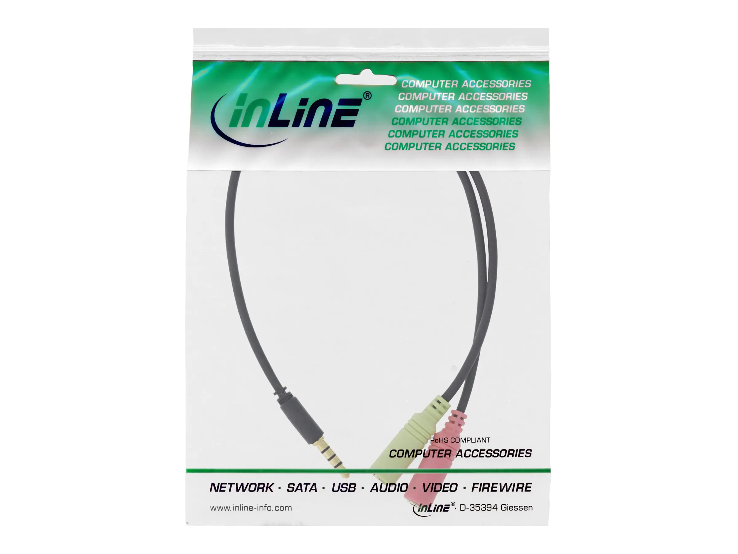 InLine Headset Adapterkabel - 3,5mm Stecker an 2x3,5mm Buchse - schwarz - 2m 99302K