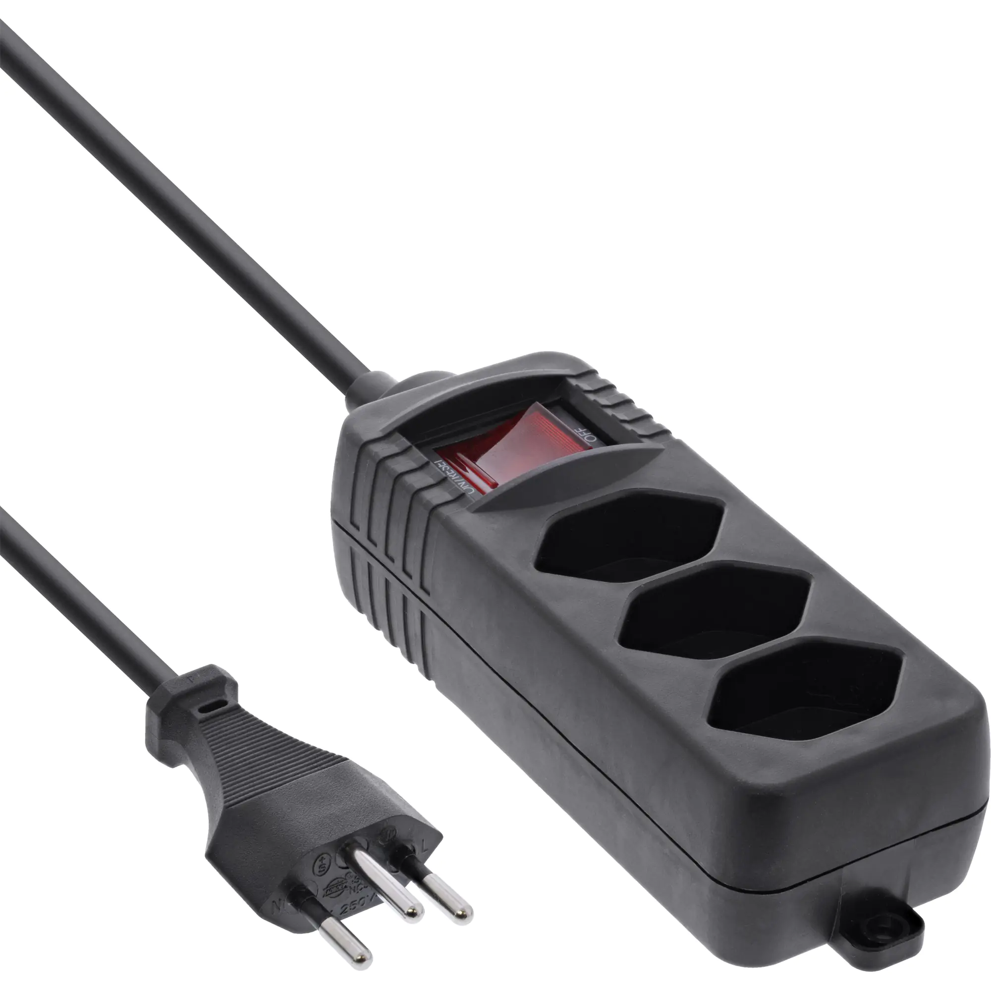 InLine Steckdosenleiste SCHWEIZ - 3-fach - mit Schalter - 1,5m - schwarz 16431Y