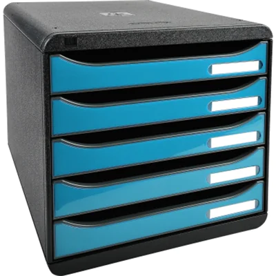 Exacompta Schubladenbox BIG-BOX plus 5 Schubladen DIN A4, Überbreite Polystyrol Gehäusefarbe: schwarz Farbe der Schublade: türkis glossy Exacompta Schubladenbox BIG-BOX plus 5 Schubladen DIN A4, Überbreite Polystyrol Gehäusefarbe: schwarz Farbe der Schublade: türkis glossy