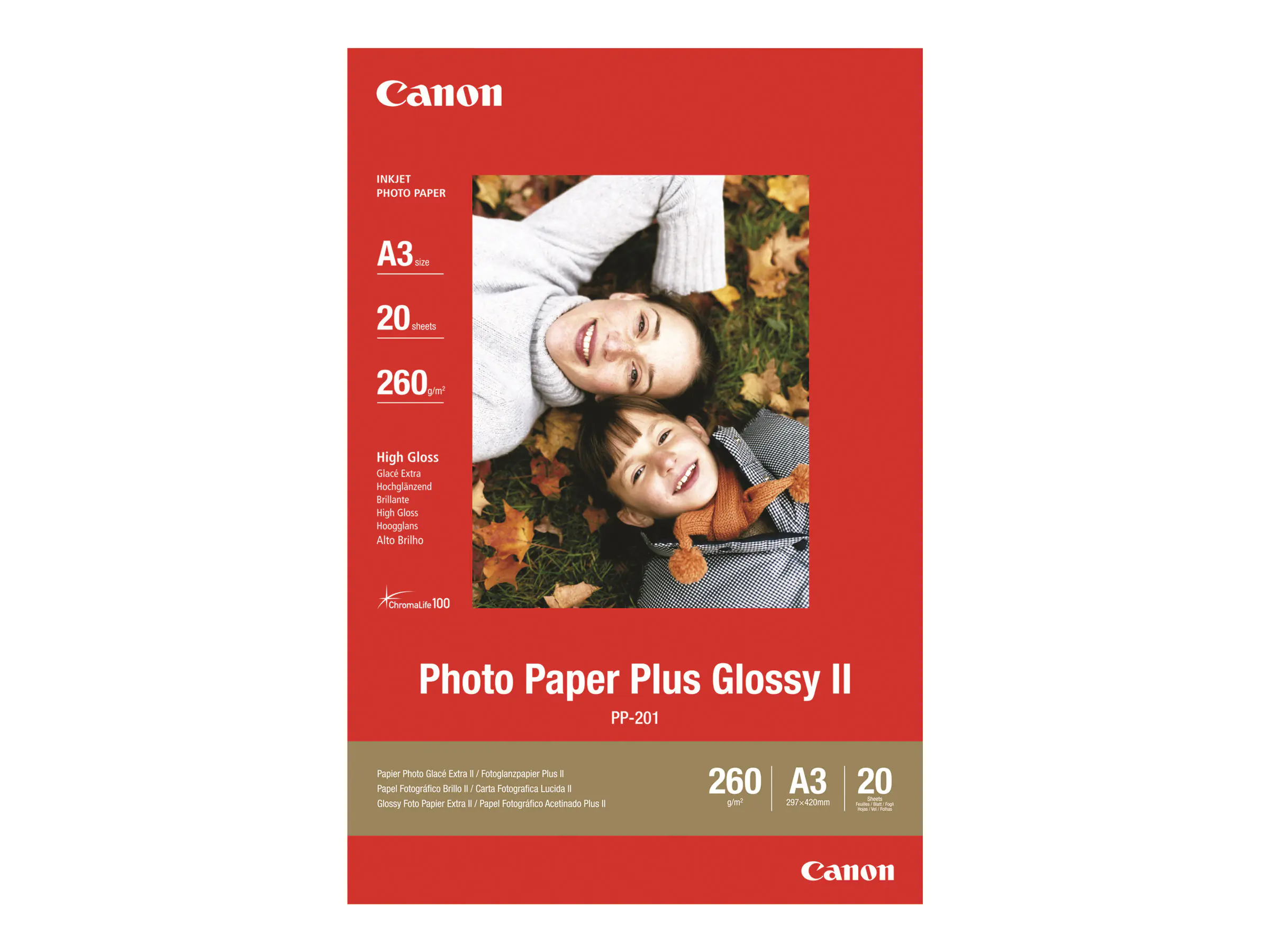 Canon Fotopapier Plus Glossy II PP201/A3 DIN A3 ws 20 Bl./Pack.