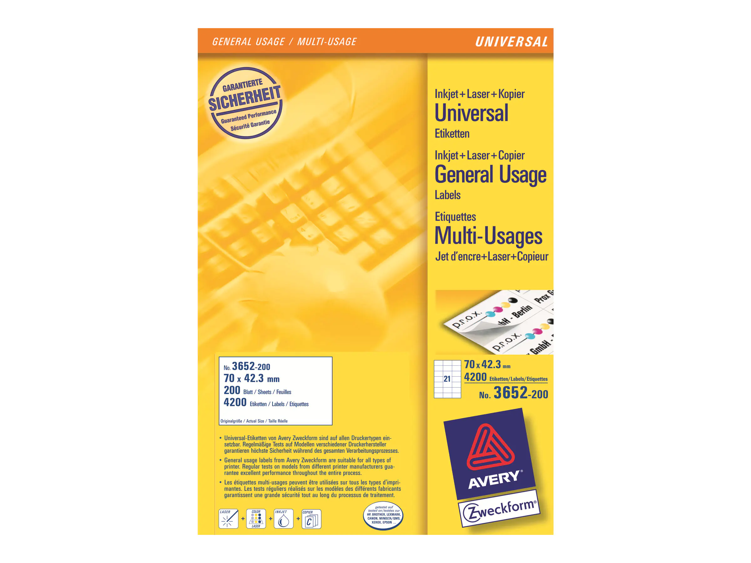 Avery Zweckform 3652 - Weiß - 42.3 x 70 mm 4200 3652-200