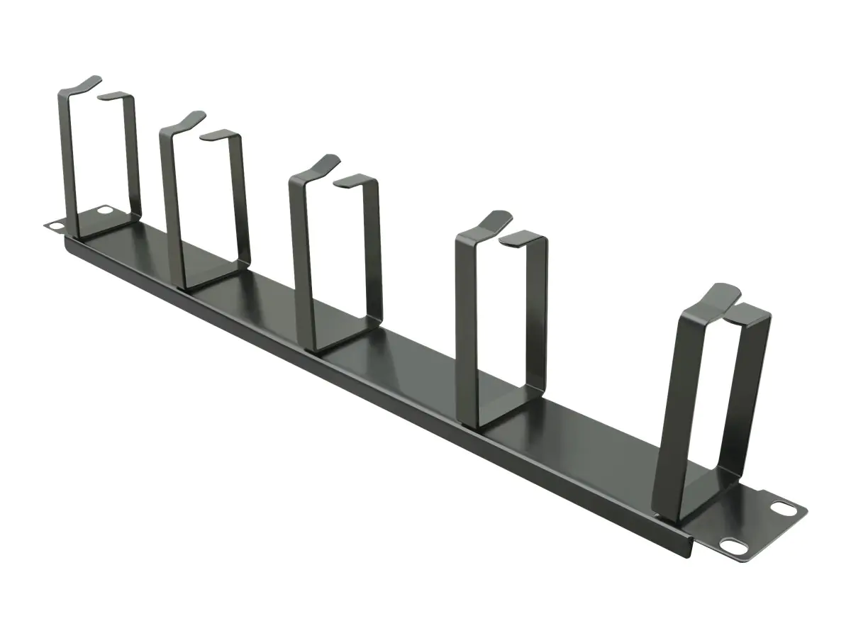 Helos - Kabelführungsplatte für Schaltschrank - mit 5 Metallhalterungen (80 x 40 mm) - Schwarz - 1U - 48.3 cm (19")