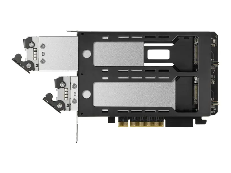 Icy Dock ToughArmor MB842MP-B - Mobiles Speicher-Rack - 2 x Schacht entfernbar - M.2 - M.2 NVMe Card - PCIe 4.0 x16 - schwarz & silber - für ASUS PRIME B650, PRIME TRX40, ROG STRIX B650, TUF GAMING B550, TUF Gaming B650