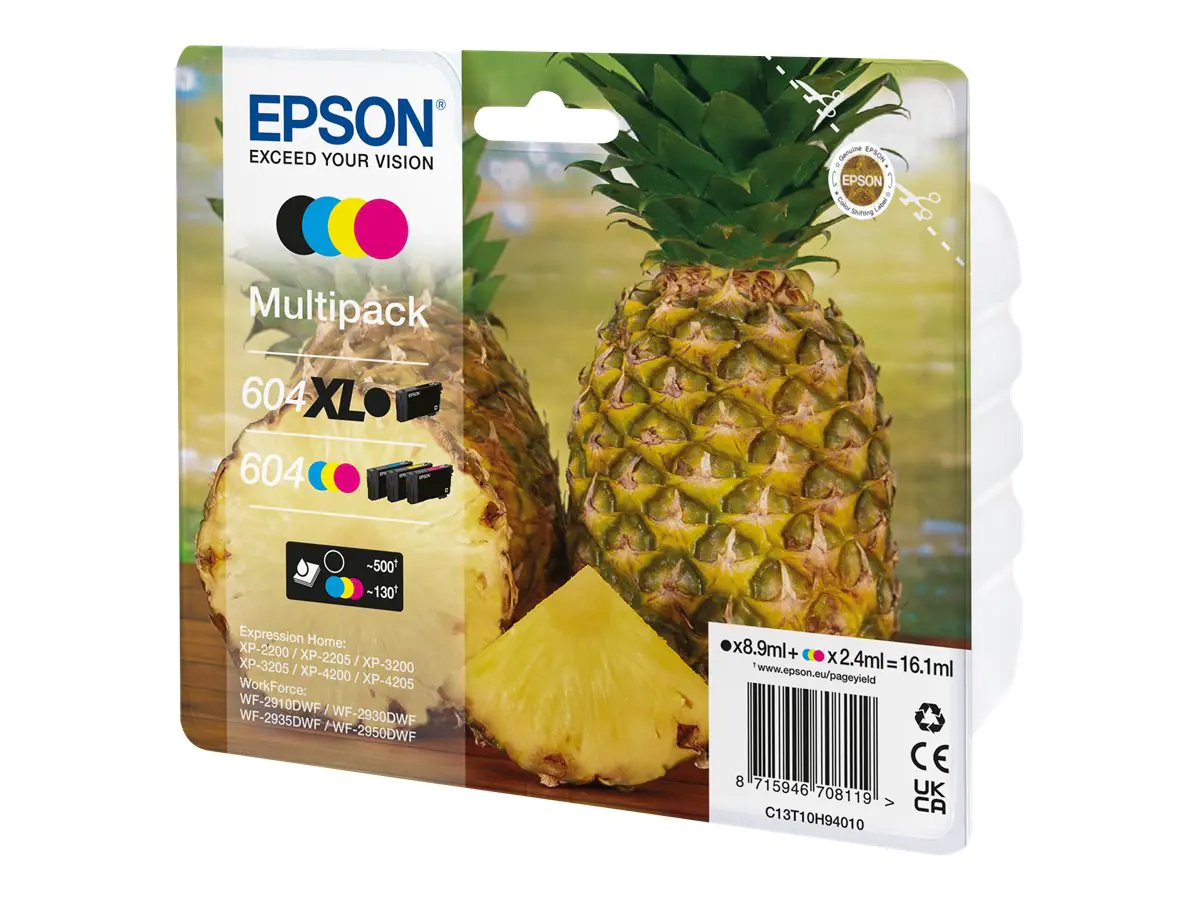 Epson 604XL Multipack - 4er-Pack - XL (Schwarz) + Standard-Kapazität - Schwarz, Cyan, Magenta, Gelb - original - Blisterverpackung - Tintenpatrone - für Expression Home XP-2200, 2205, 3200, 3205, 4200, 4205; WorkForce WF-2910, 2930, 2935, 2950 Epson 604XL Multipack - 4er-Pack - XL (Schwarz) + Standard-Kapazität - Schwarz, Cyan, Magenta, Gelb - original - Blisterverpackung - Tintenpatrone - für Expression Home XP-2200, 2205, 3200, 3205, 4200, 4205; WorkForce WF-2910, 2930, 2935, 2950