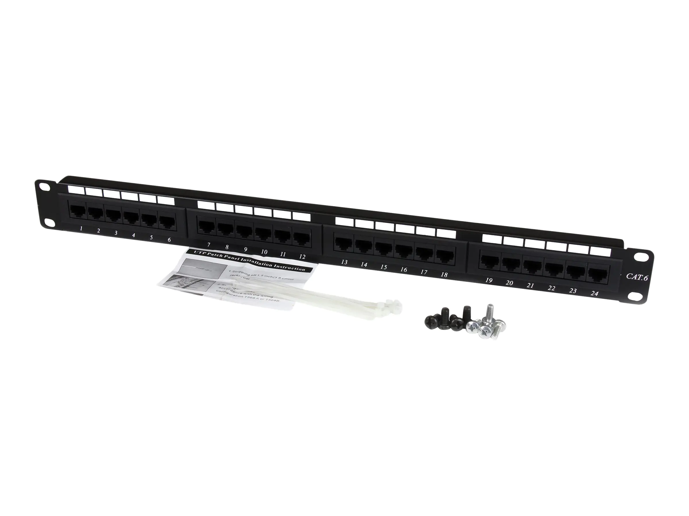 StarTech 24 Port 1U Rackmount Cat 6 110 Patch Panel - 24 port Network Patch Panel - RJ45 Ethernet 110 type Rack Mount Patch Panel 1U (C6PANEL24) - Patch Panel - CAT 6 - Schwarz - 1U - 24 Ports - für P/N: RACK-18U-20-WALL-OA, RACK-21U-20-WALL-OA, RACK