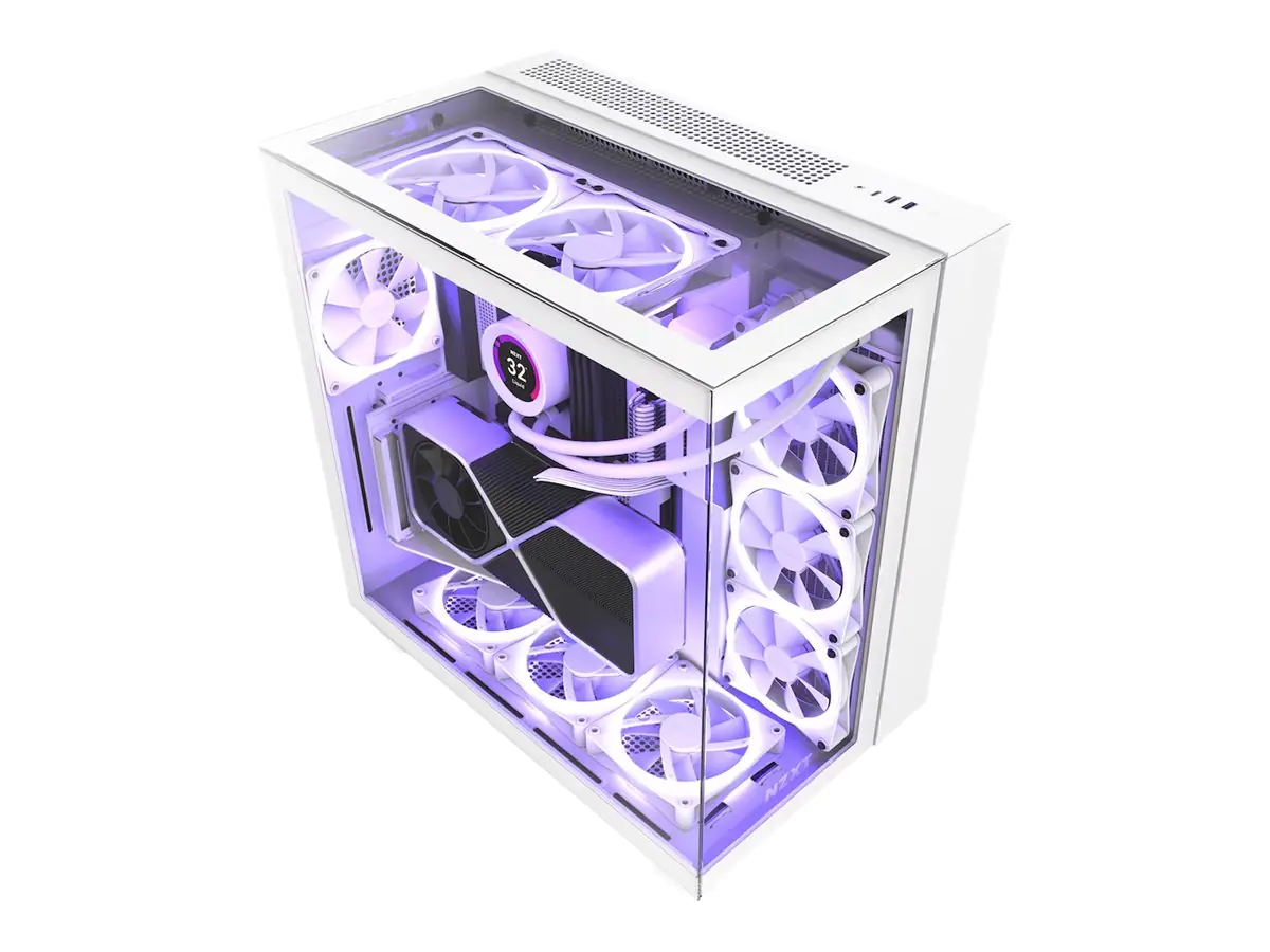 NZXT H series H9 Elite - Mid tower - ATX - Seitenteil mit Fenster (gehärtetes Glas) - keine Spannungsversorgung - Mattes Weiß - USB/Audio