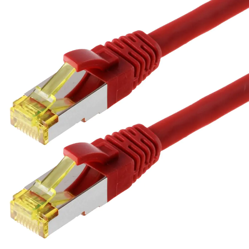 Patchkabel DRAKA S/FTP (PIMF) CAT 6A, rot 5,0m halogenfrei, Hirose TM31 Stecker, CAT 7 Rohkabel