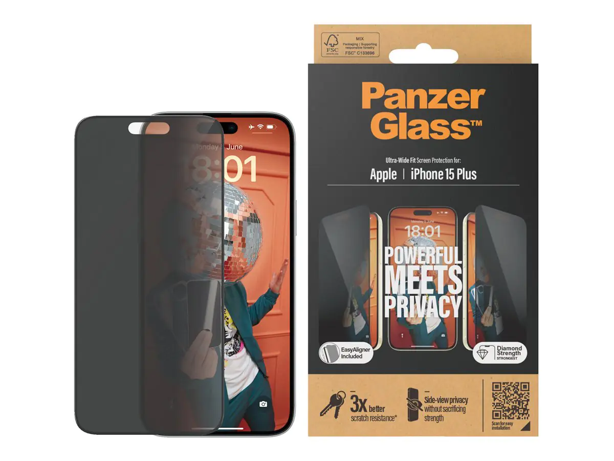 PanzerGlass Bildschirmschutz für Handy - ultrabreite Passform - Glas - mit Sichtschutzfilter - 6.7" - Rahmenfarbe schwarz (Packung mit 10) P2811