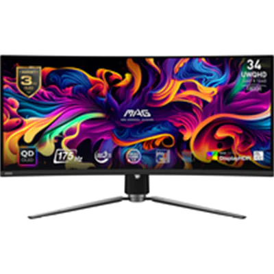 MSI MAG 341CQPDE QD-OLED - OLED-Monitor - Gaming - gebogen - 86.8 cm (34") (34" sichtbar) - 3440 x 1440 UWQHD @ 175 Hz - 1000 cd/m² - 1500000:1 - DisplayHDR 400 - 0.03 ms - 2xHDMI, DisplayPort, USB-C - Schwarz MSI MAG 341CQPDE QD-OLED - OLED-Monitor - Gaming - gebogen - 86.8 cm (34") (34" sichtbar) - 3440 x 1440 UWQHD @ 175 Hz - 1000 cd/m² - 1500000:1 - DisplayHDR 400 - 0.03 ms - 2xHDMI, DisplayPort, USB-C - Schwarz