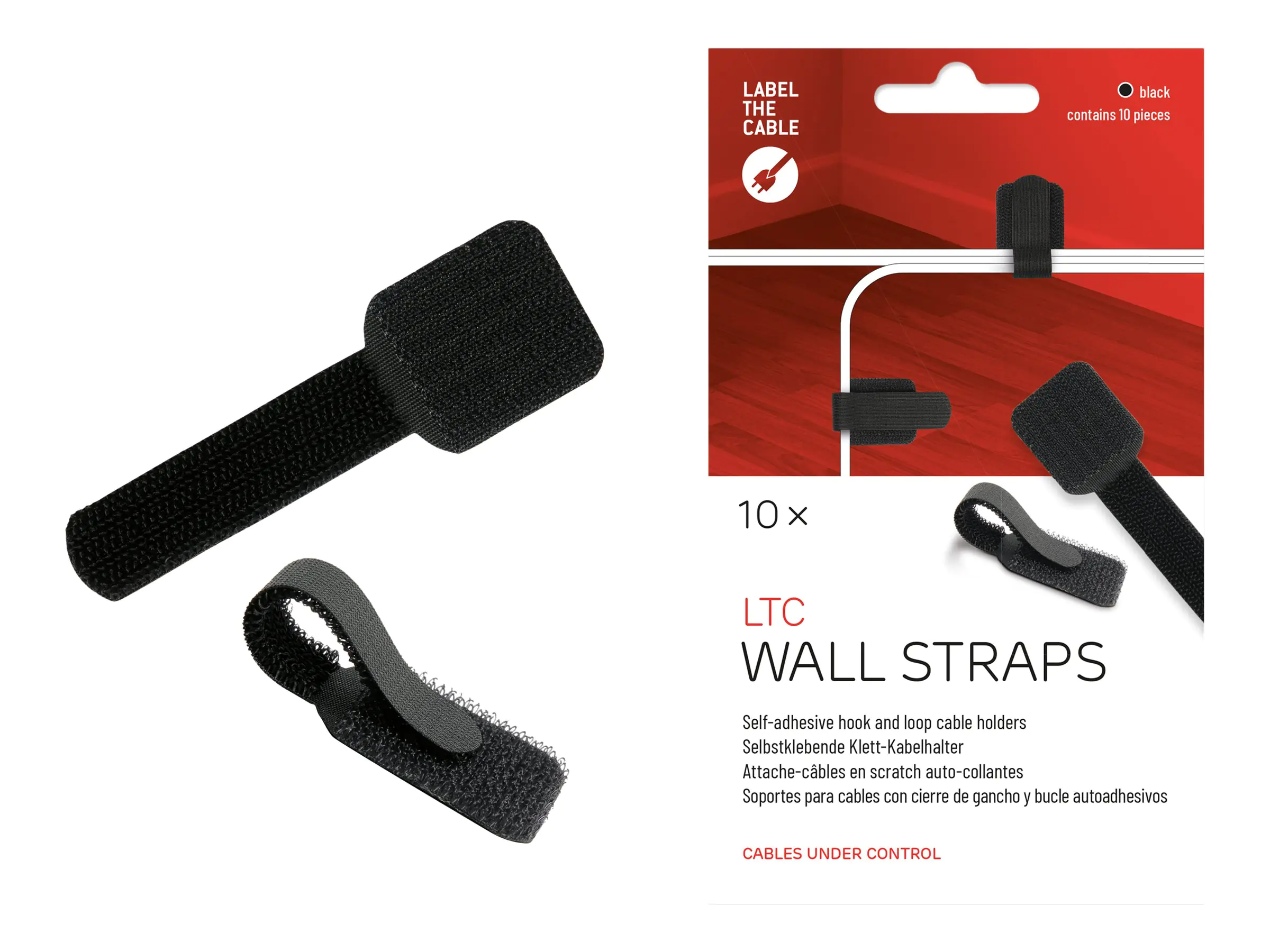 LTC WALL STRAPS - Kabelhalter - Oberfläche montierbar, geeignet für Wandmontage - 9 cm - Schwarz (Packung mit 10) LTC WALL STRAPS - Kabelhalter - Oberfläche montierbar, geeignet für Wandmontage - 9 cm - Schwarz (Packung mit 10)