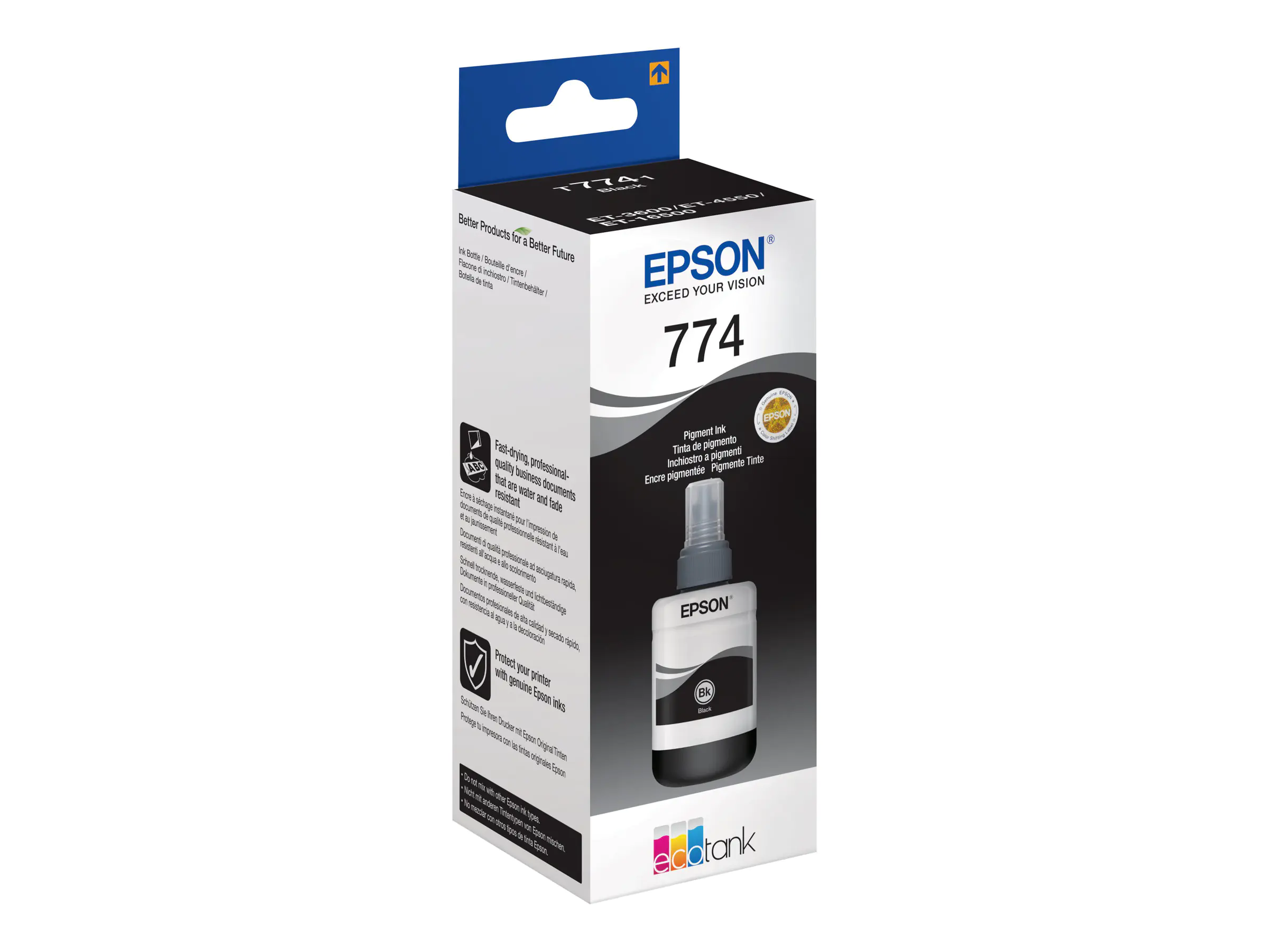 Epson T7741 - 140 ml - Schwarz - original - Nachfülltinte - für EcoTank ET-16500, ET-3600, ET-4550, ET-4550 Stickers, M200 Epson T7741 - 140 ml - Schwarz - original - Nachfülltinte - für EcoTank ET-16500, ET-3600, ET-4550, ET-4550 Stickers, M200