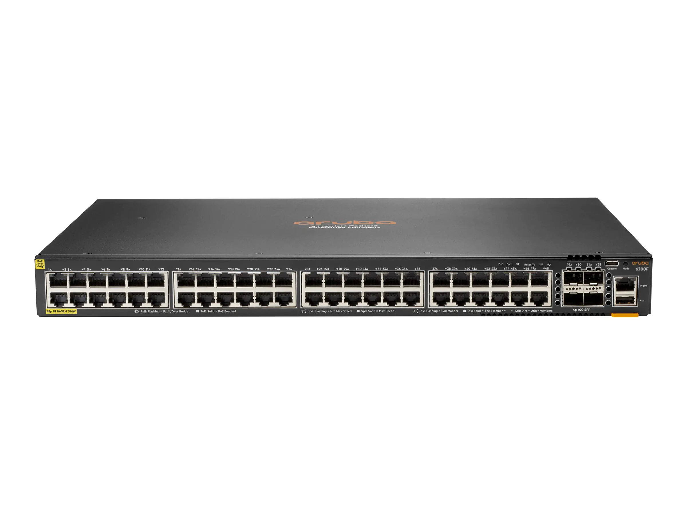 HPE Aruba 6200F 48G Class4 PoE 4SFP+ 370W Switch - Switch - max. Stapelentfernung 10 km - L3 - mana HPE Aruba 6200F 48G Class4 PoE 4SFP+ 370W Switch - Switch - max. Stapelentfernung 10 km - L3 - mana
