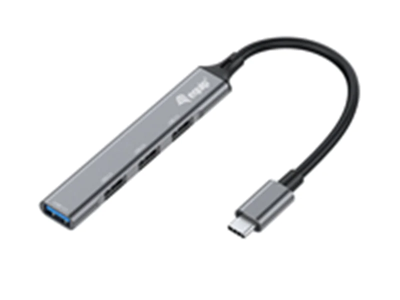 Equip 4-Port-USB 3.0/2.0-Hub, USB 3.2 Gen 1 (3.1 Gen 1) Type-C, USB 2.0, USB 3.2 Gen 1 (3.1 Gen 1) Type-A, 5000 Mbit/s, Schwarz, Grau, Aluminium, 0,15 m 128961