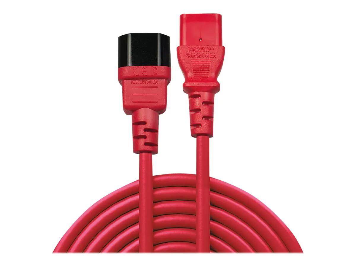 Lindy - Spannungsversorgungs-Verlängerungskabel - IEC 60320 C13 bis IEC 60320 C14 - 2 m - geformt - Rot Lindy - Spannungsversorgungs-Verlängerungskabel - IEC 60320 C13 bis IEC 60320 C14 - 2 m - geformt - Rot