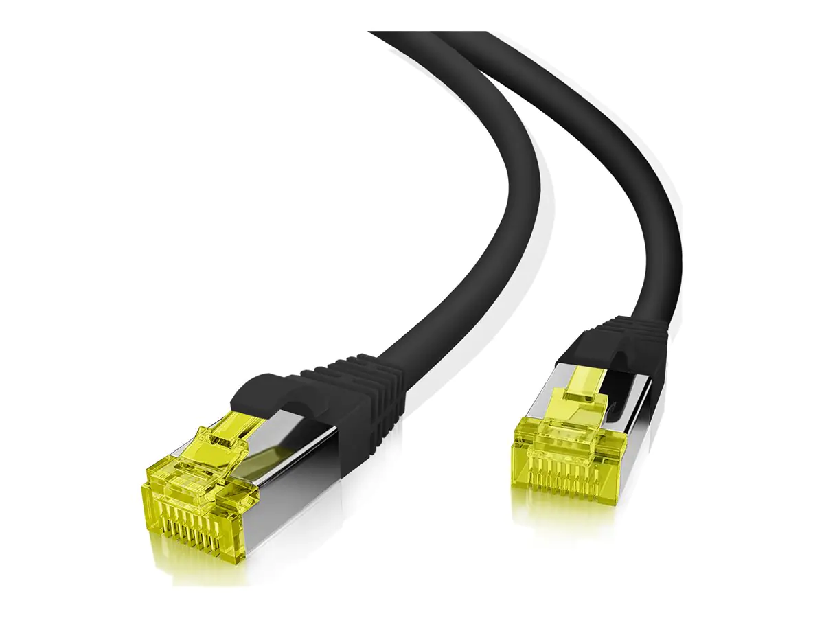 Helos - Patch-Kabel - RJ-45 (M) zu RJ-45 (M) - 15 cm - 6 mm - SFTP, PiMF - CAT 7 (Kabel) / CAT 6a (Anschlüsse) - halogenfrei, Knickschutzmanschette - Schwarz Helos - Patch-Kabel - RJ-45 (M) zu RJ-45 (M) - 15 cm - 6 mm - SFTP, PiMF - CAT 7 (Kabel) / CAT 6a (Anschlüsse) - halogenfrei, Knickschutzmanschette - Schwarz