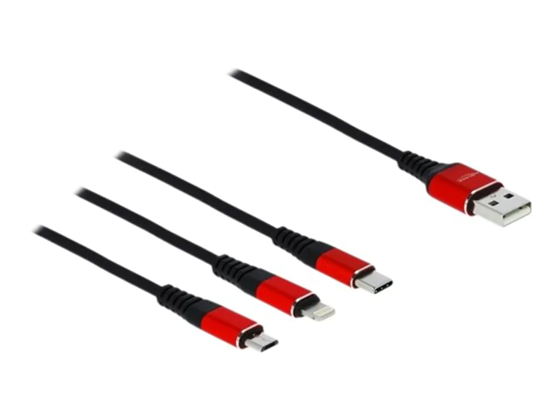 Delock 3 in 1 - Kabel nur zum Laden - USB männlich zu Micro-USB Typ B, Lightning, 24 pin USB-C männlich - 1 m - abgeschirmt - Schwarz Delock 3 in 1 - Kabel nur zum Laden - USB männlich zu Micro-USB Typ B, Lightning, 24 pin USB-C männlich - 1 m - abgeschirmt - Schwarz