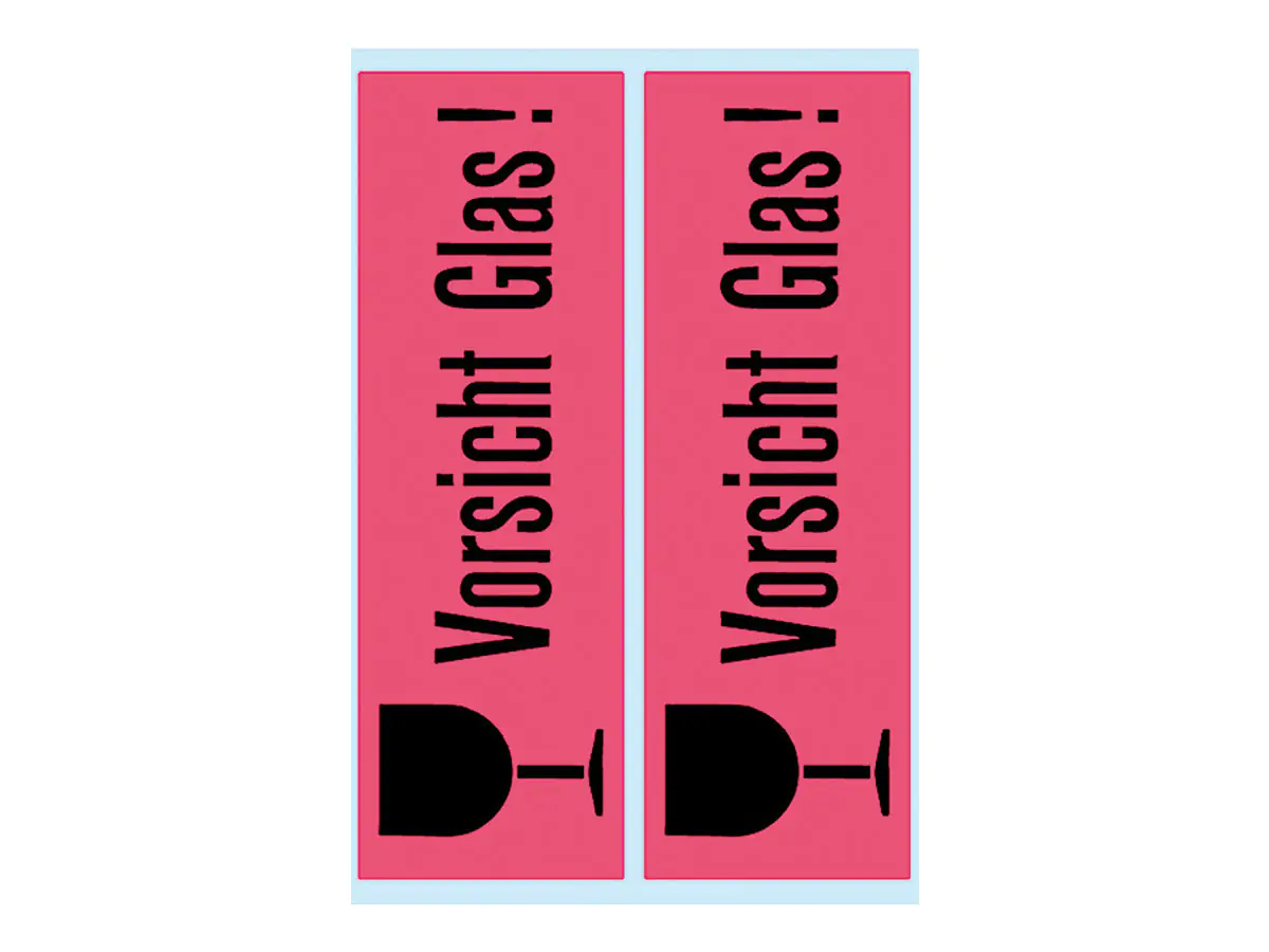 HERMA Versandetikett - Vorsicht Glas! - 3.9 cm x 11.8 cm - Schwarz auf fluoreszierendem Rot (Packung mit 10) 5739