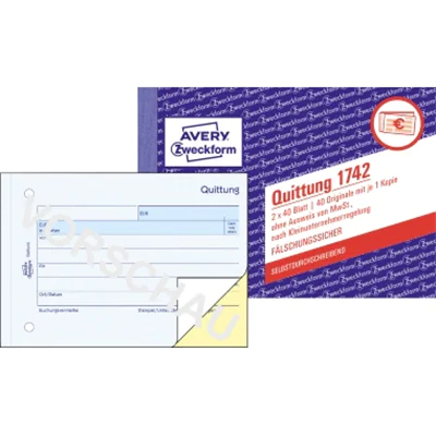 Avery Zweckform Quittung 1742 Kleinunternehmer DIN A6 SD 2x40 Bl Avery Zweckform Quittung 1742 Kleinunternehmer DIN A6 SD 2x40 Bl