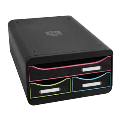 Exacompta Schubladenbox SMALL-BOX Mini 3 Schubladen DIN A4, Überbreite Polystyrol Gehäusefarbe: schwarz Farbe der Schublade: schwarz/harlekin Exacompta Schubladenbox SMALL-BOX Mini 3 Schubladen DIN A4, Überbreite Polystyrol Gehäusefarbe: schwarz Farbe der Schublade: schwarz/harlekin