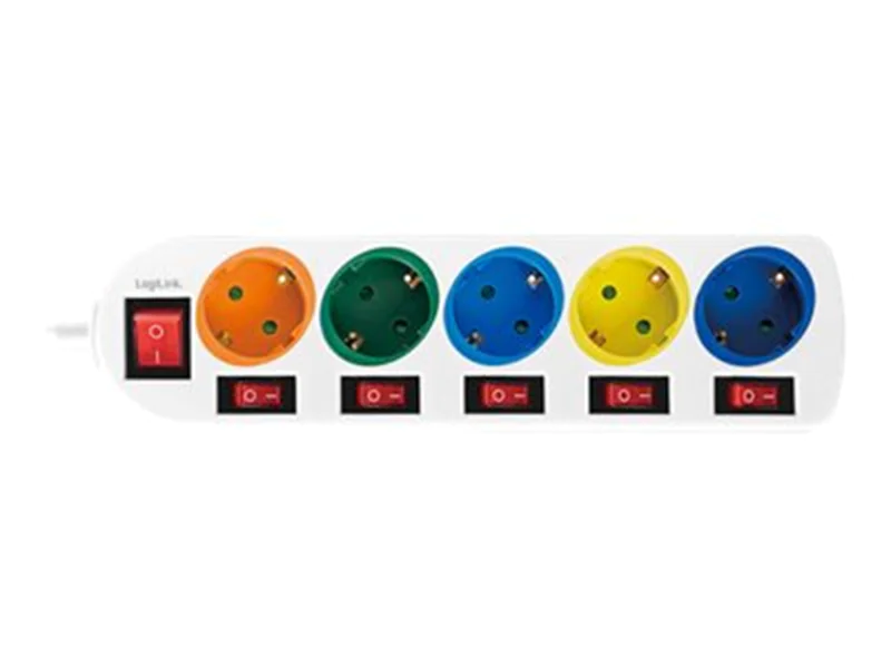 LogiLink Multicolor - Steckdosenleiste - Wechselstrom 250 V - 3680 Watt - Ausgangsanschlüsse: 5 (5 x Stecker CEE 7/3) LPS258