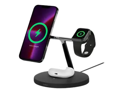 Belkin BoostCharge Pro - Kabelloses Ladegerät - mit MagSafe + AC-Netzteil - 15 Watt - Fast Charge - Schwarz