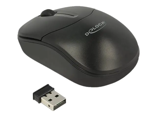 Delock Maus - rechts- und linkshändig - optisch - 3 Tasten - kabellos - 2.4 GHz - kabelloser Empfänger (USB) 12494