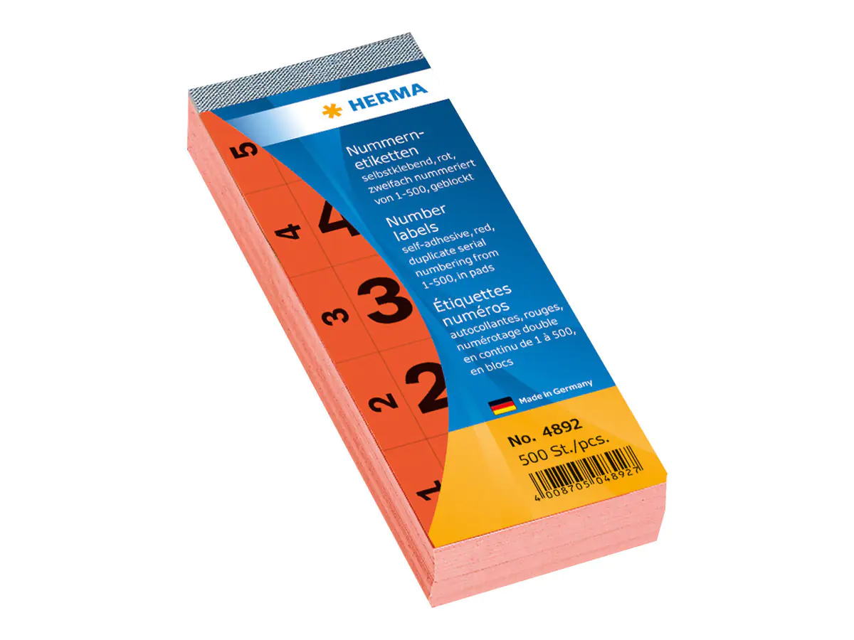HERMA Nummernblock 4892 1-500 sk 28x56mm rot 500 St./Pack.