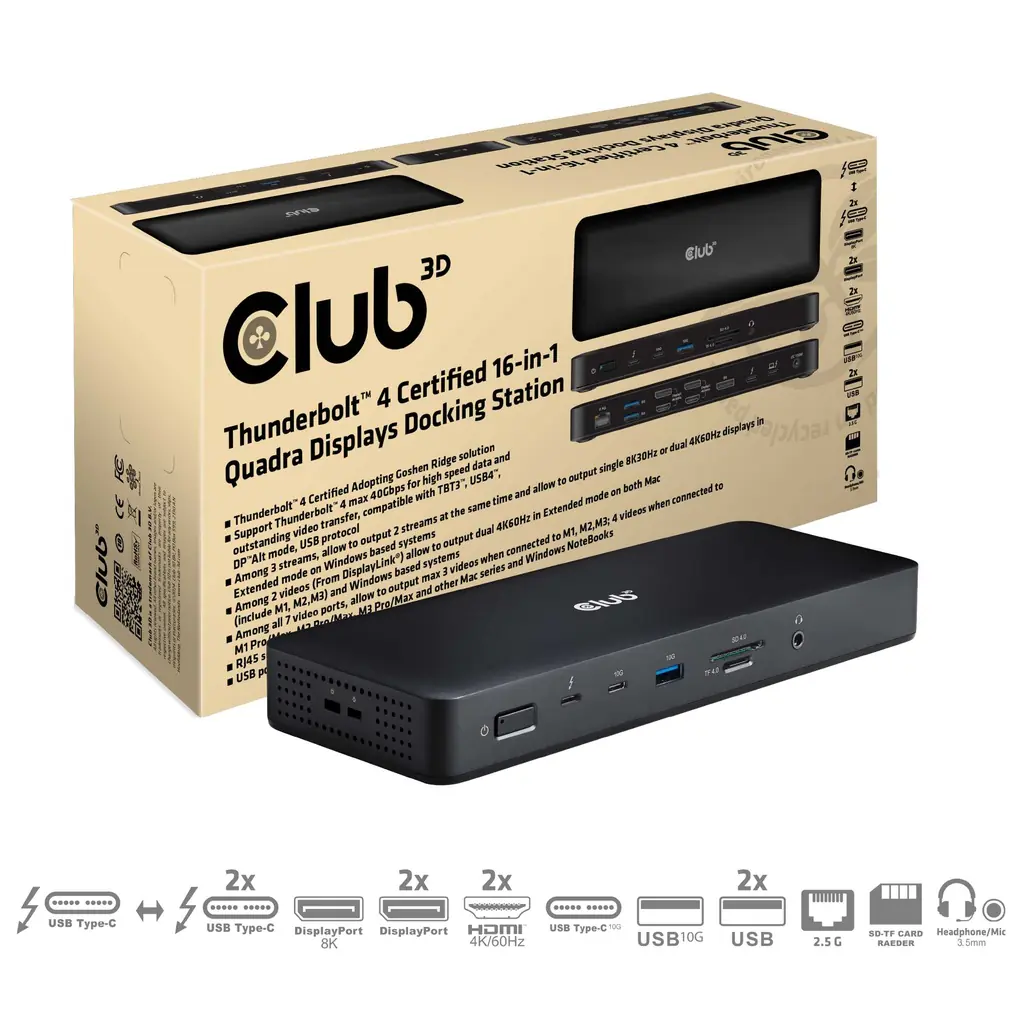 Club 3D 16-in-1 - Dockingstation - f?r Desktop, Laptop