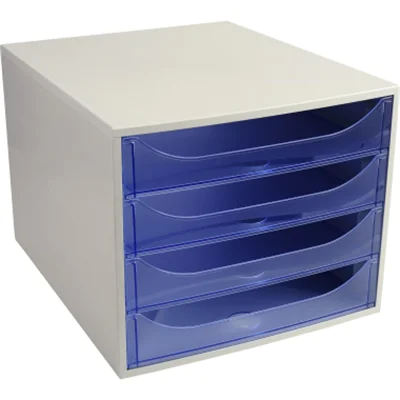 Exacompta Schubladenbox ECOBOX 4 Schubladen DIN A4, Überbreite Polystyrol Gehäusefarbe: grau Farbe der Schublade: eisblau transluzent Exacompta Schubladenbox ECOBOX 4 Schubladen DIN A4, Überbreite Polystyrol Gehäusefarbe: grau Farbe der Schublade: eisblau transluzent