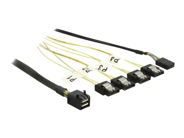 Delock - SATA- / SAS-Kabel - SAS 6Gbit/s - 4x Mini SAS HD (SFF-8643) bis SATA, Seitenband - 50 cm