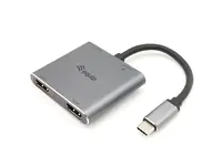 Equip USB-C 4-in-1 Dual-HDMI-Adapter, USB 3.0, 100W USB PD, USB 3.2 Gen 1 (3.1 Gen 1) Type-C, Silber, 4K Ultra HD, 30 Hz, HDMI, Aluminium 133484