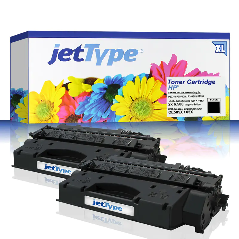 jetType Toner Doppelpack kompatibel zu HP CE505XD 05X schwarz 2x 13.000 Seiten extra hohe Kapazität jetType Toner Doppelpack kompatibel zu HP CE505XD 05X schwarz 2x 13.000 Seiten extra hohe Kapazität
