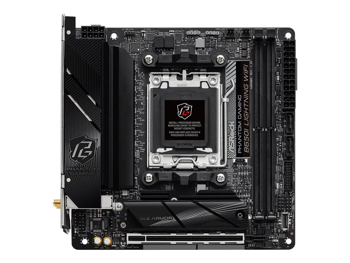 ASRock Phantom Gaming B650I Lightning WiFi - Motherboard - Mini-ITX - Socket AM5 - AMD B650 Chipsatz - 2.5 Gigabit LAN, Wi-Fi 6E, Bluetooth - Onboard-Grafik (CPU erforderlich) - HD Audio (8-Kanal)