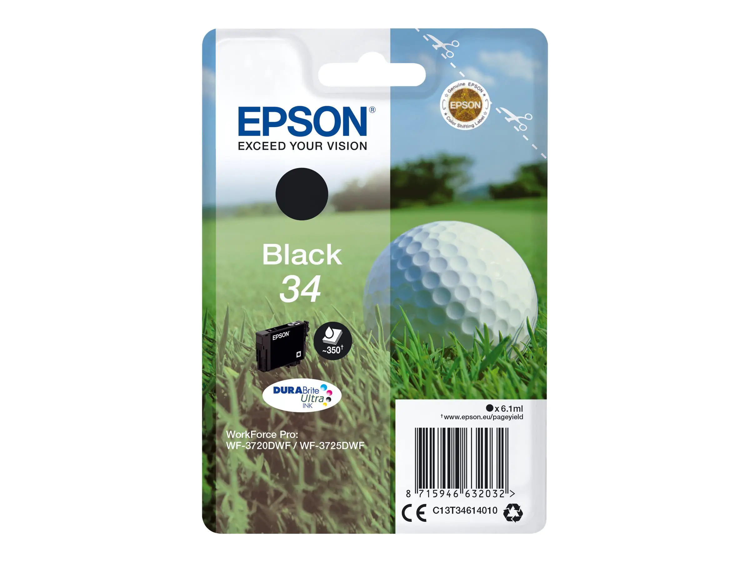Epson 34 - 6.1 ml - Schwarz - Original - Tintenpatrone - für WorkForce Pro WF-3720, WF-3720DWF, WF-3725DWF
