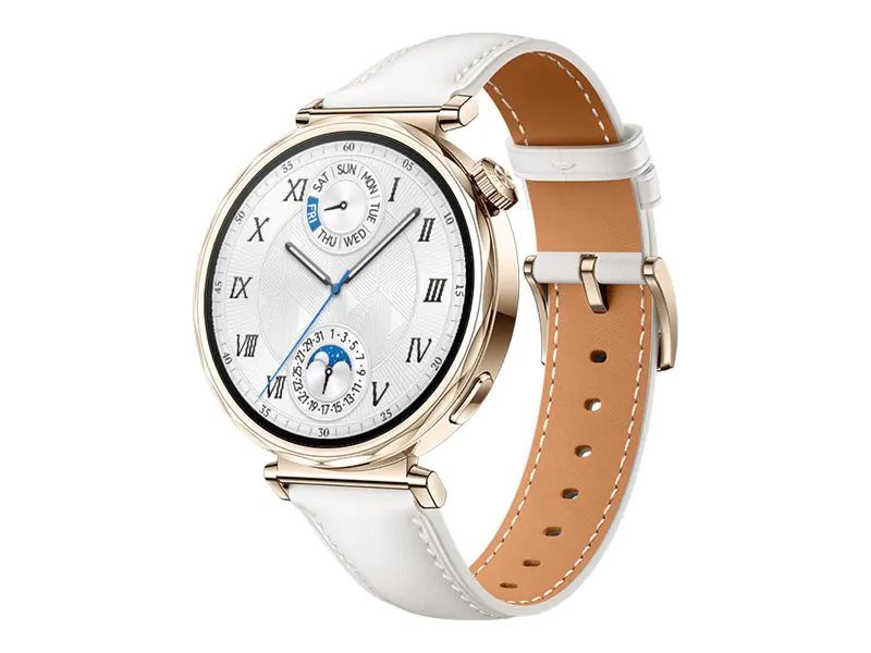Huawei Watch GT 5 - 41 mm - Edelstahl - intelligente Uhr mit Riemen - composite leather - weiß - Handgelenkgröße: 120-190 mm - Anzeige 3.4 cm (1.32") 55020DJT
