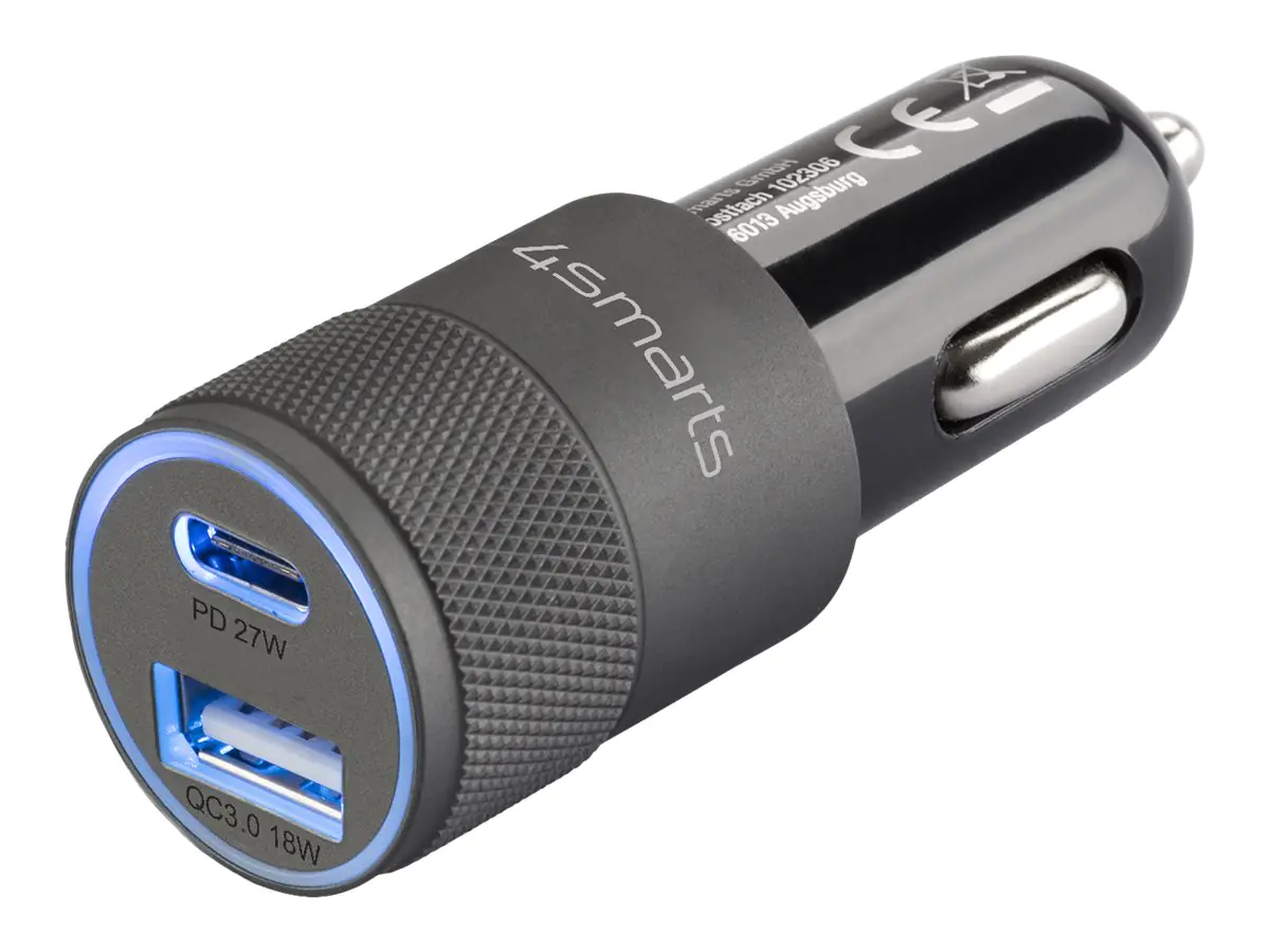 4smarts Rapid+ - Auto-Netzteil - 27 Watt - 3 A - QC 3.0, PD - 2 Ausgabeanschlussstellen (USB, USB-C) 464448
