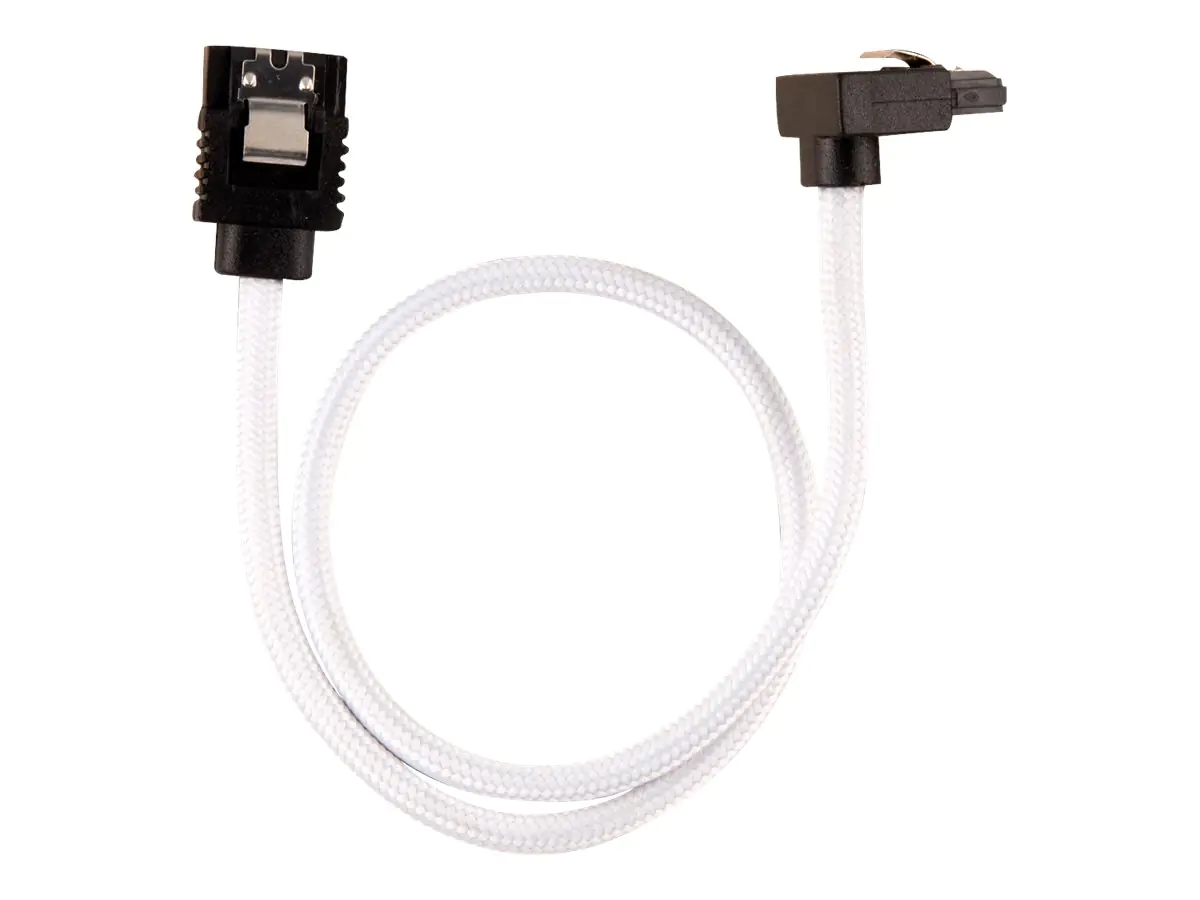 CORSAIR Premium Sleeved - SATA-Kabel - Serial ATA 150/300/600 - SATA (M) gerade, verriegelt zu SATA (M) rechtwinklig - 30 cm - weiß (Packung mit 2)