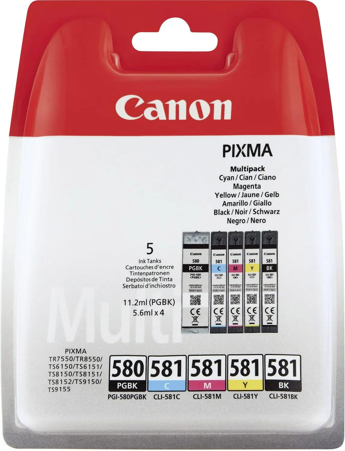 Canon PGI-580 PGBK/CLI-581 CMYBK Multipack - 5er-Pack - Schwarz, Gelb, Cyan, Magenta - Original - Blisterverpackung - Tintenbehälter - für PIXMA TS6251, TS6350, TS6351, TS8251, TS8252, TS8350, TS8351, TS8352, TS9550, TS9551 Canon PGI-580 PGBK/CLI-581 CMYBK Multipack - 5er-Pack - Schwarz, Gelb, Cyan, Magenta - Original - Blisterverpackung - Tintenbehälter - für PIXMA TS6251, TS6350, TS6351, TS8251, TS8252, TS8350, TS8351, TS8352, TS9550, TS9551
