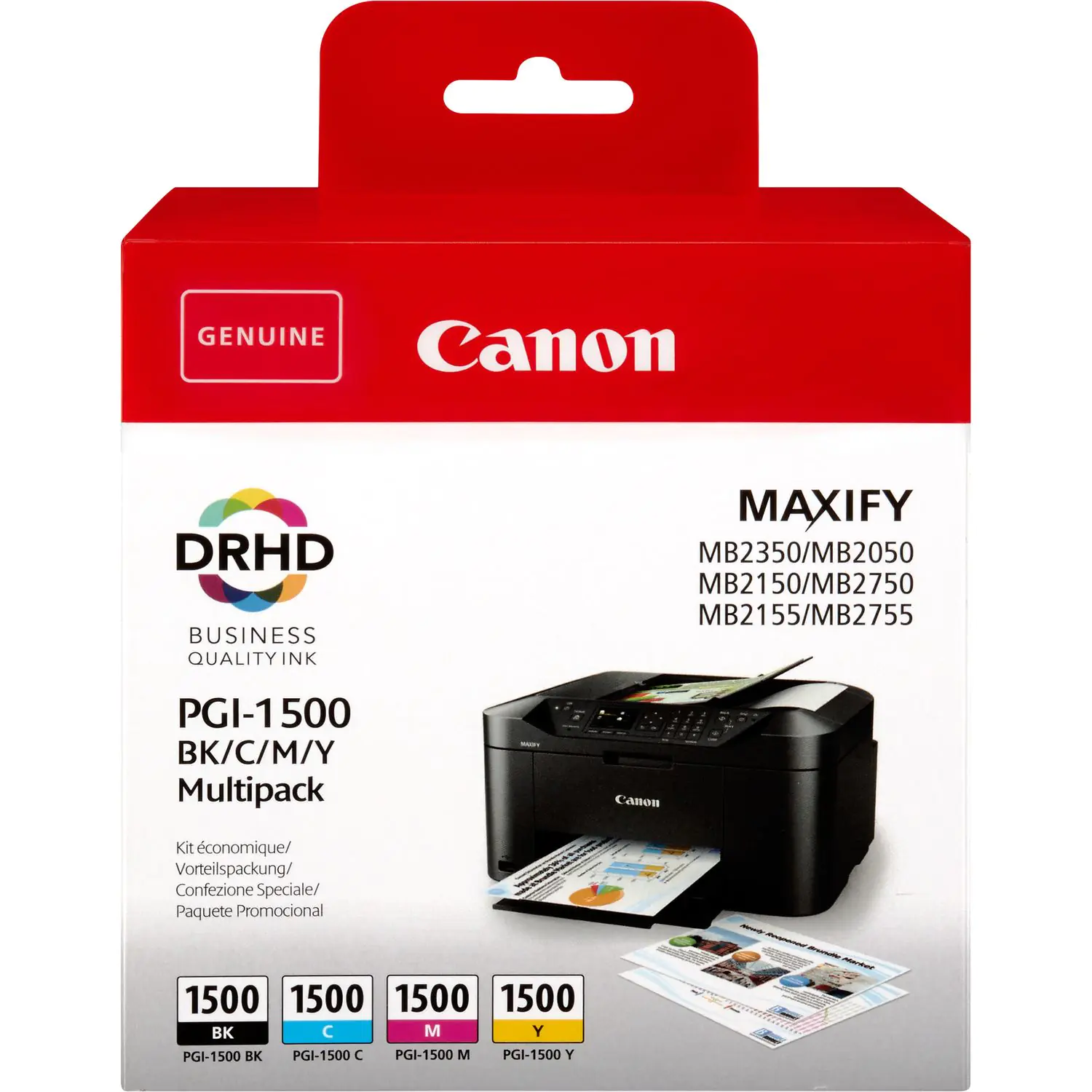 Canon PGI-1500 BK/C/M/Y Multipack - 4er-Pack - Schwarz, Gelb, Cyan, Magenta - Original - Tintenbehälter - für MAXIFY MB2050, MB2150, MB2155, MB2350, MB2750, MB2755 Canon PGI-1500 BK/C/M/Y Multipack - 4er-Pack - Schwarz, Gelb, Cyan, Magenta - Original - Tintenbehälter - für MAXIFY MB2050, MB2150, MB2155, MB2350, MB2750, MB2755