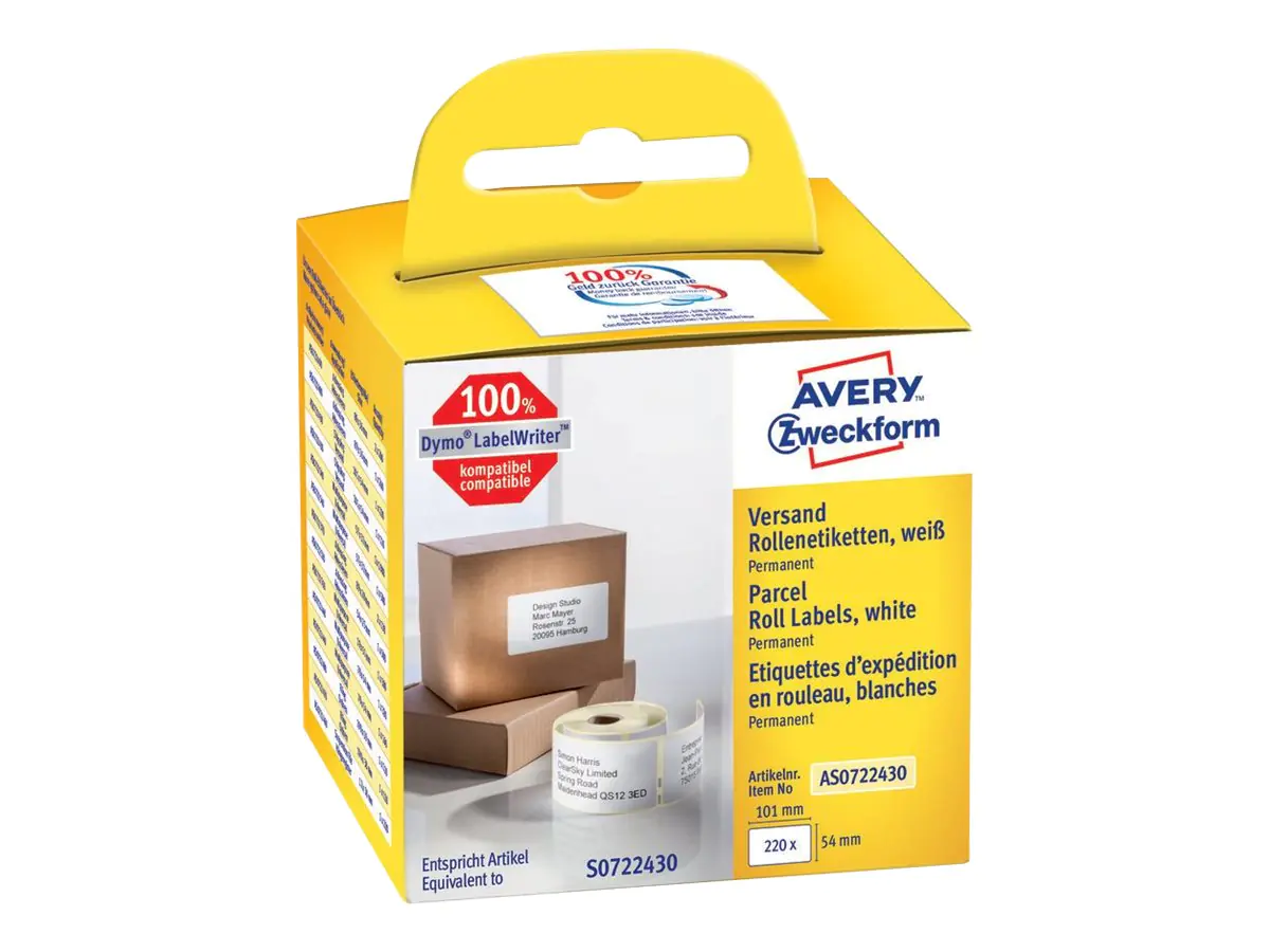 Avery Zweckform Papier - permanenter Klebstoff - weiß - 54 x 101 mm 220 Etikett(en) (1 Rolle(n) AS0722430