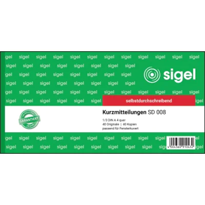 SIGEL Kurzmitteilung SD008 1/3 DIN A4 quer 2x40Blatt SIGEL Kurzmitteilung SD008 1/3 DIN A4 quer 2x40Blatt