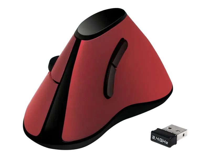 LogiLink Ergonomic Vertical - Vertikale Maus - ergonomisch - optisch - 5 Tasten - kabellos - 2.4 GHz - kabelloser Empfänger (USB) - Rot