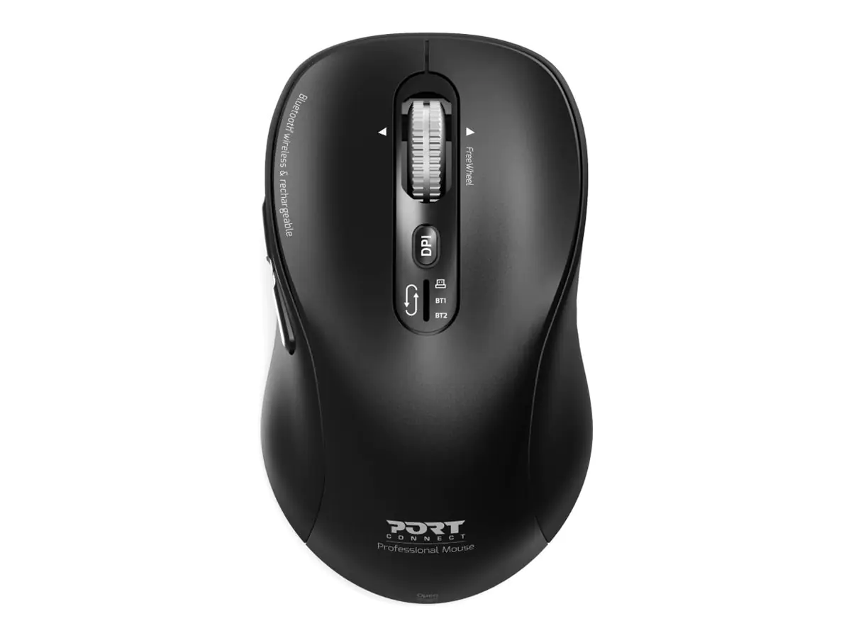 PORT Connect - Maus - Expert, wiederaufladbar - optisch - 6 Tasten - kabellos - 2.4 GHz, Bluetooth - USB / USB-C Wireless-Empfänger
