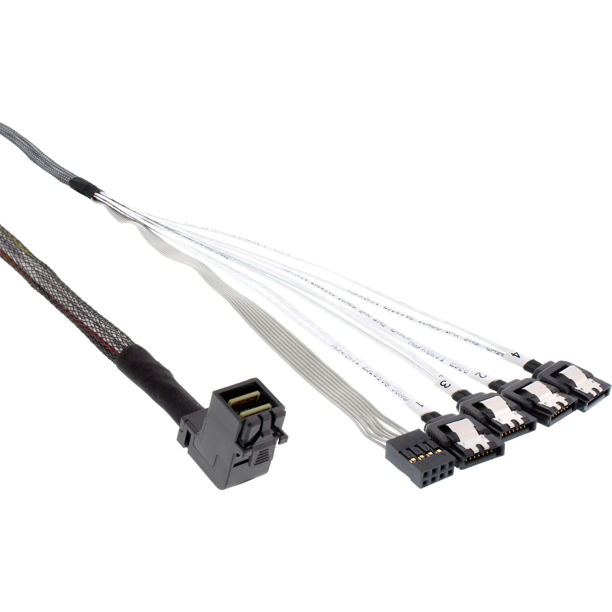 InLine Mini SAS HD Kabel - SFF-8643 gewinkelt zu 4x SATA + Sideband - 0,5m 27631A