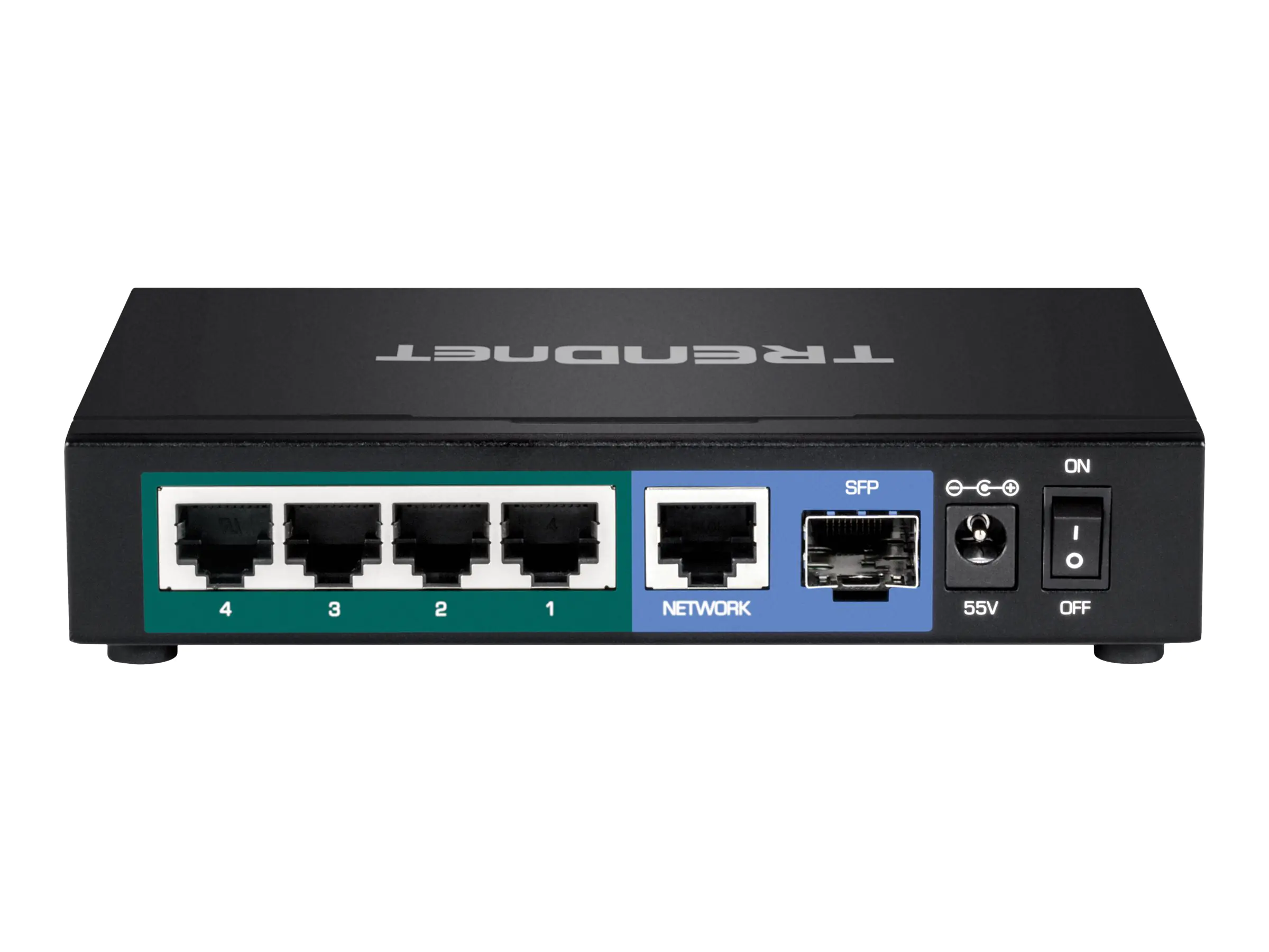 TRENDnet TPE TG611 - Switch - 4 x 10/100/1000 (PoE+) + 1 x 10/100/1000 (Uplink) + 1 x Gigabit SFP - Desktop - PoE+ (65 W) - TAA-konform