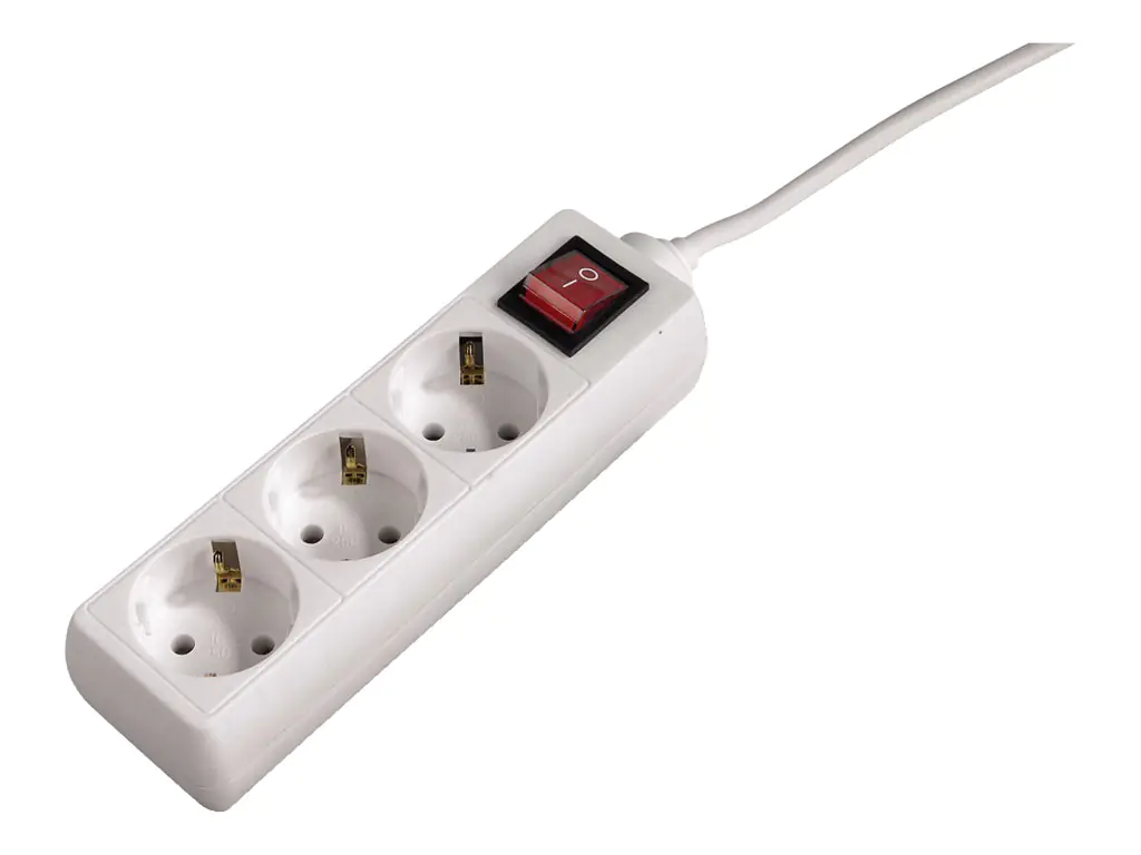 Hama Distribution Panel 3-Way 45° with Switch - Steckdosenleiste - Wechselstrom 230 V - Ausgangsanschlüsse: 3 - 1.4 m Schnur - weiß (Packung mit 10) 30382
