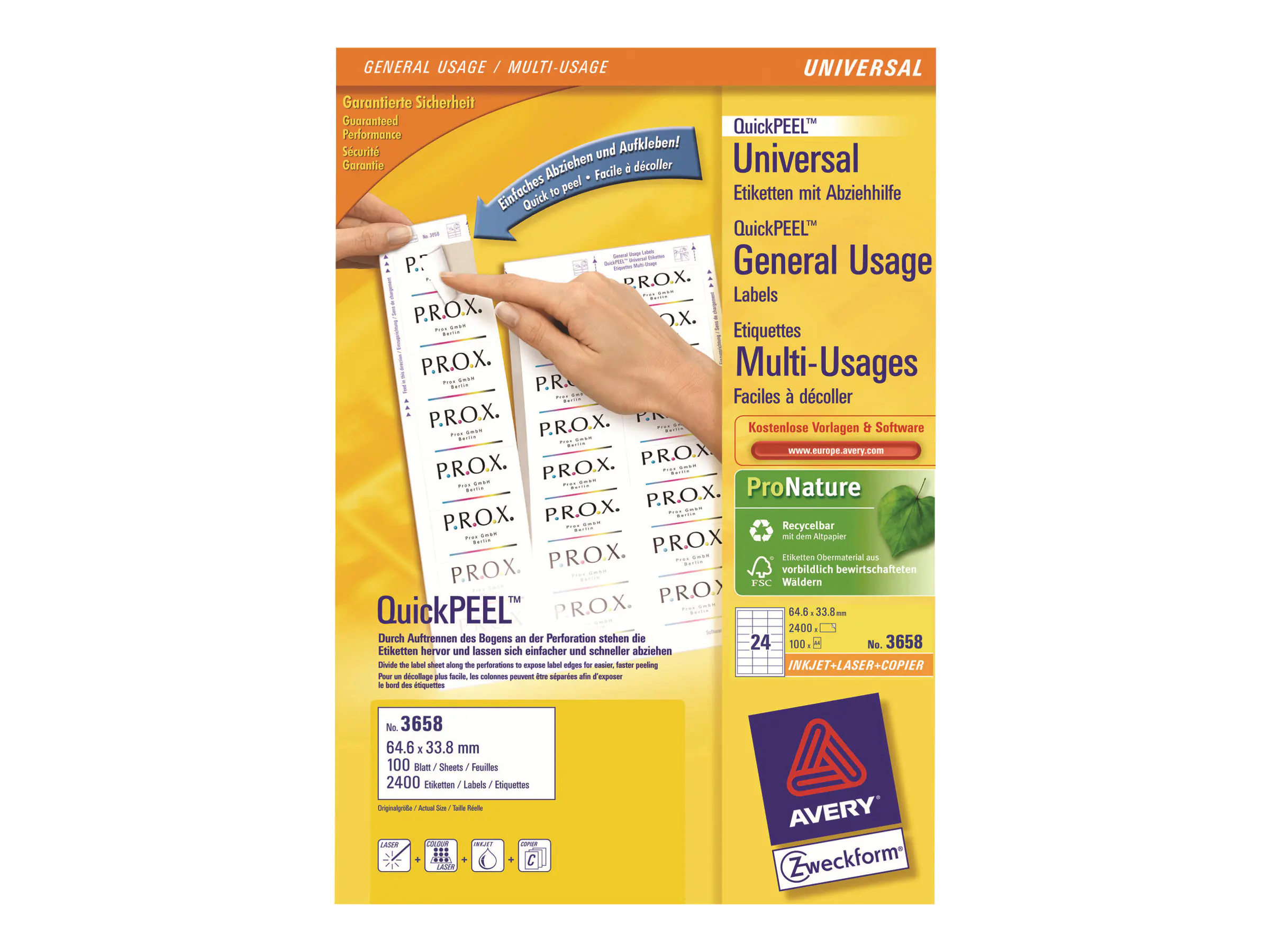 Avery Zweckform Universaletikett 3658 64,6x33,8mm ws 2.400 St./Pack.