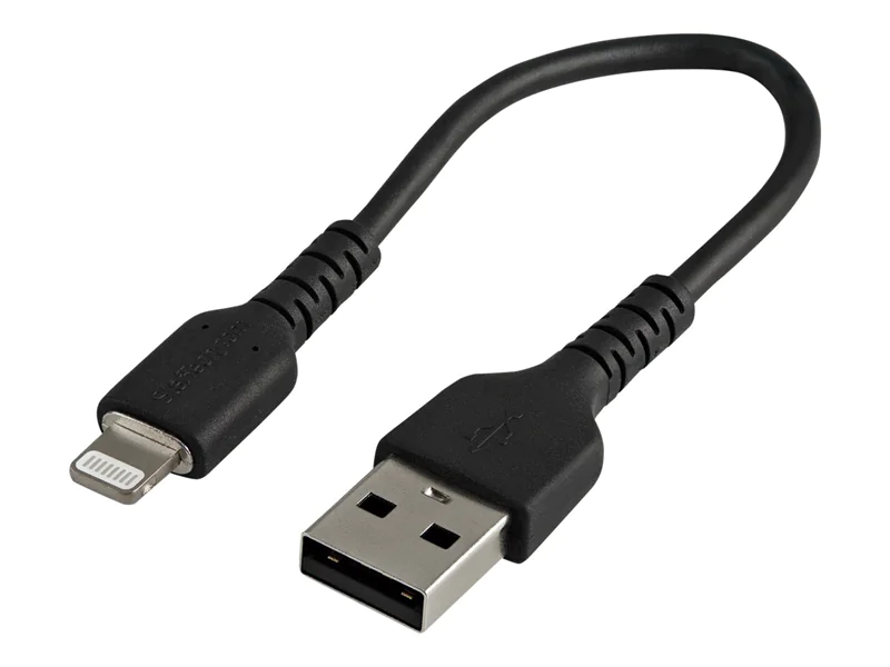 StarTech 15cm(6 in) Durable Black USB-A to Lightning Cable, Heavy Duty Rugged Aramid Fiber USB Type A to Lightning Charger/Sync Power Cord, Apple MFi Certified iPad/iPhone 12 Pro Max - iPhone 7/8/11/11 Pro (RUSBLTMM15CMB) - Lightning-Kabel - USB männlich